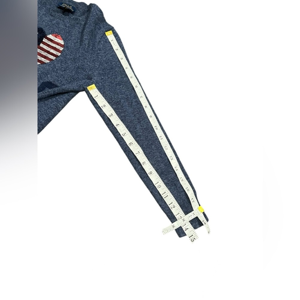 Polo Ralph Lauren Sweater Girls Blue I Heart USA flag Polo Pullover Size M 8-10 - Picture 6 of 13